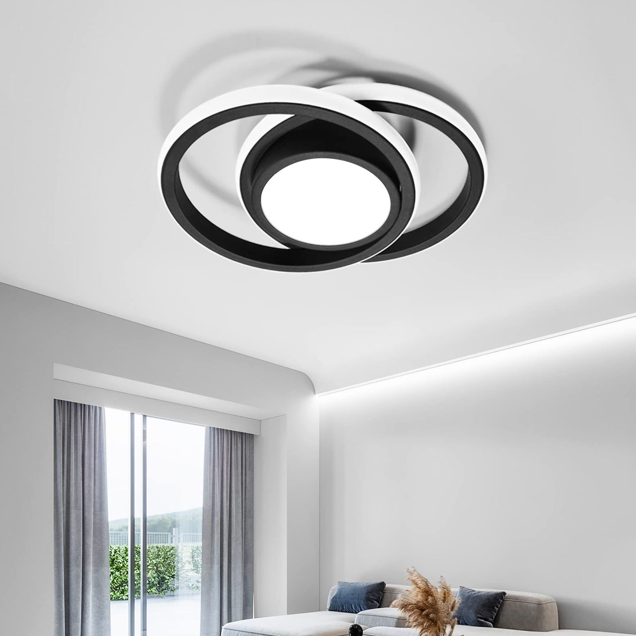 Lustre LED LBZ-00584 01 Lustră LED cu 3 cercuri, 20W, lumină caldă/neutră/rece, neagră