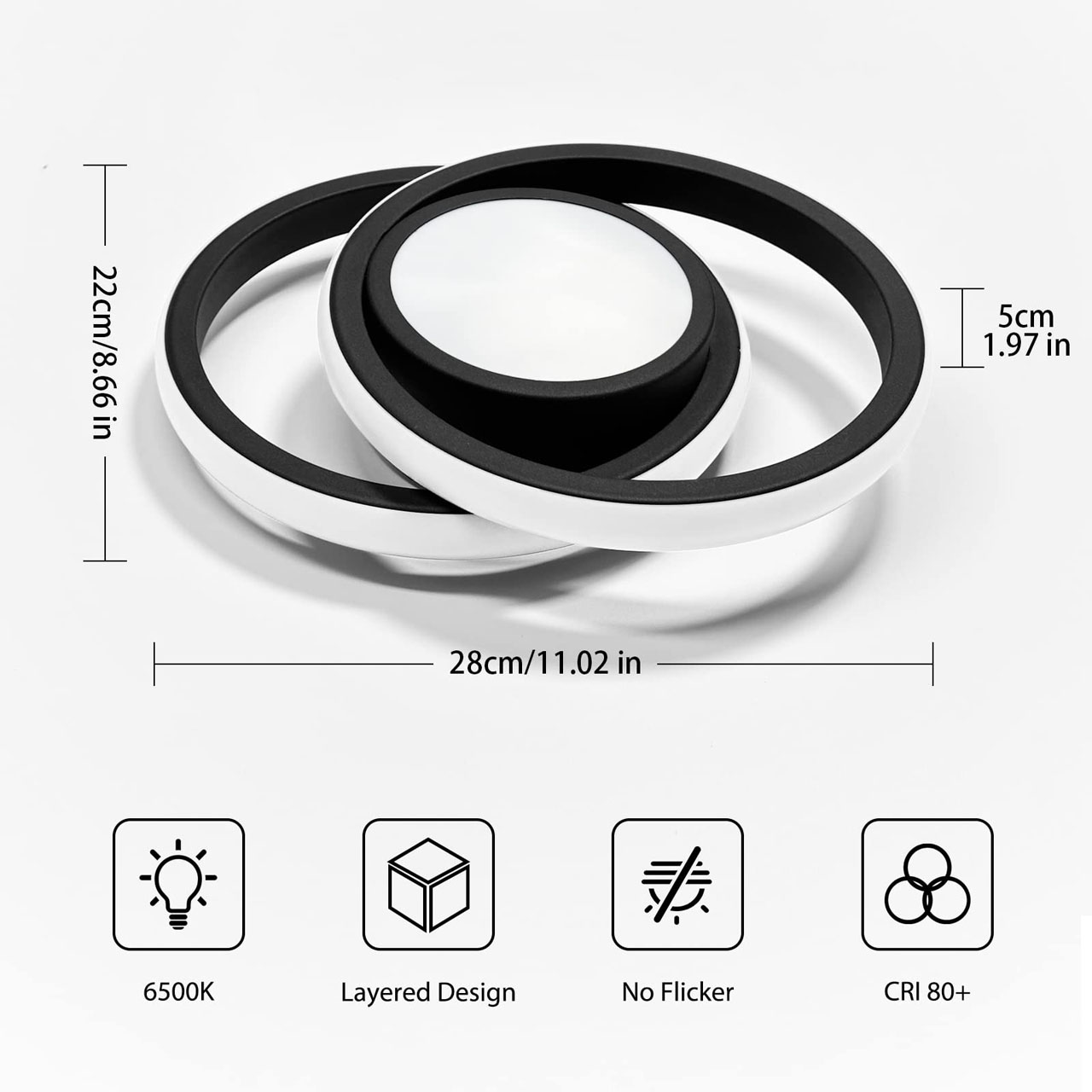 Lustre LED LBZ-00584 04 Lustră LED cu 3 cercuri, 20W, lumină caldă/neutră/rece, neagră