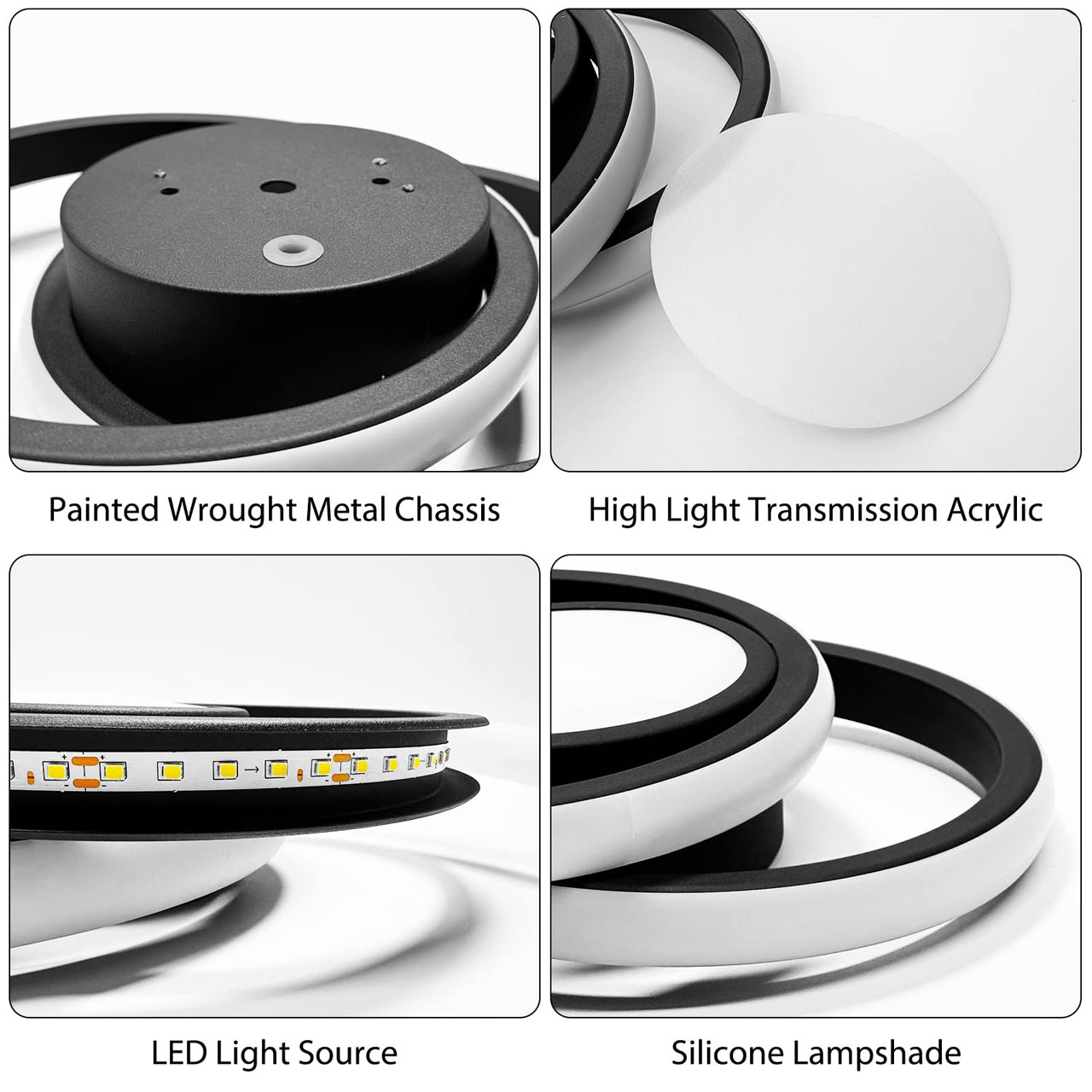 Lustre LED LBZ-00584 05 Lustră LED cu 3 cercuri, 20W, lumină caldă/neutră/rece, neagră