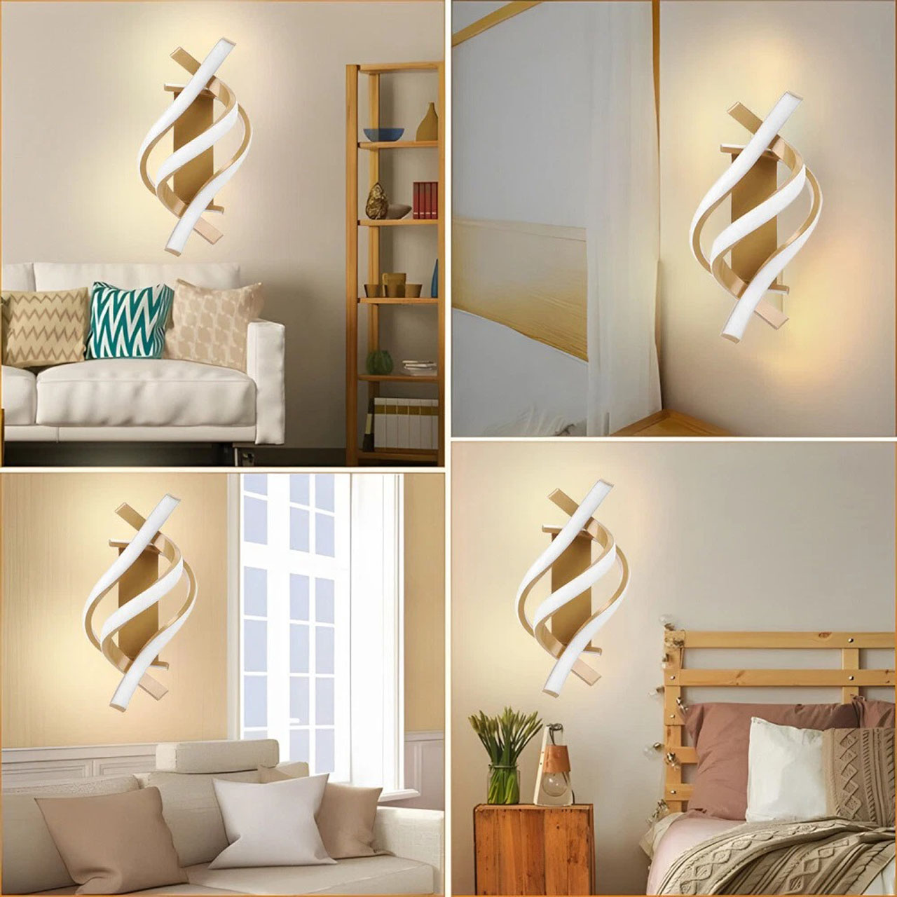 Aplică LED spirală 20W, aurie, 3 culori de lumină, caldă/neutră/rece