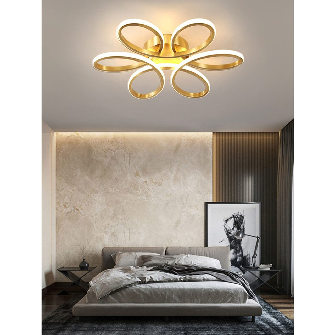Lustre LED LBZ-00587 03 Lustră LED modernă tip floare, 50W, 36 cm, aurie