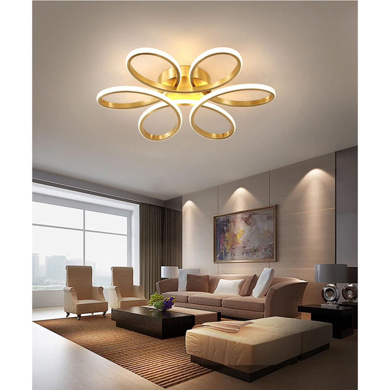 Lustre LED LBZ-00587 05 Lustră LED modernă tip floare, 50W, 36 cm, aurie