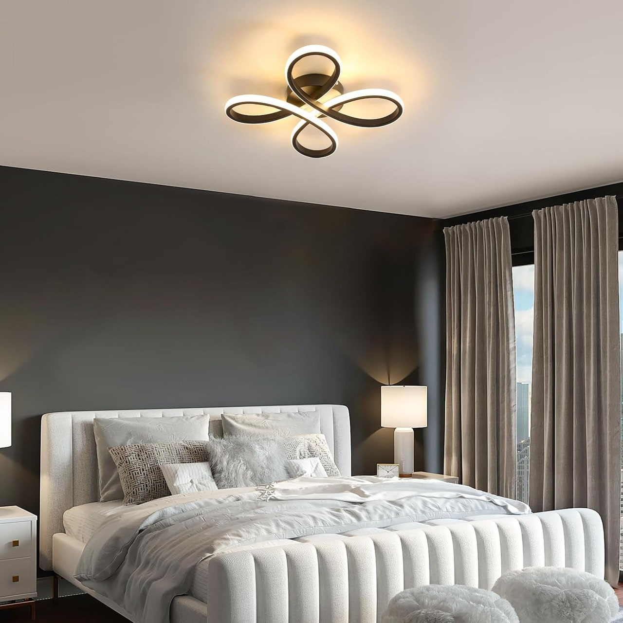 Lustră LED florală 20W, lumină caldă/neutră/rece, design modern, neagră