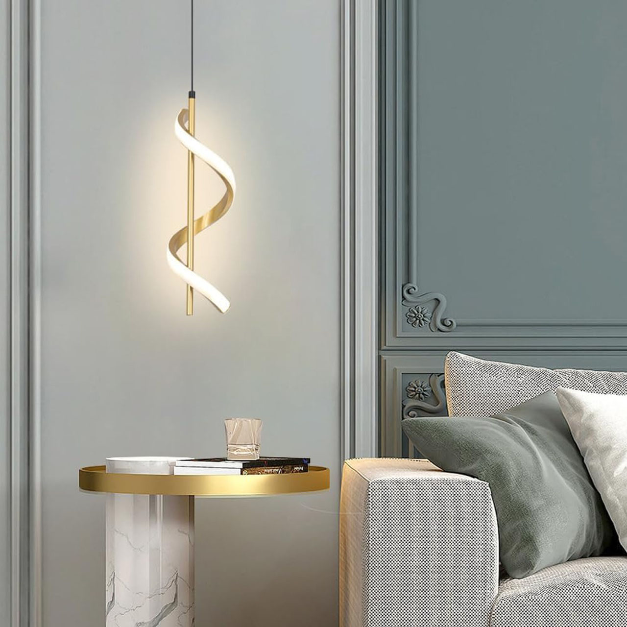 Lustre LED LBZ-00589 03 Pendul LED modern auriu, model spirala, 20W, lumina rece/neutra/calda, 180 cm