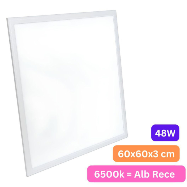 Panou-LED-LBZ-00312-01.jpg Panou LED 60x60 cm / 595x595 mm LEDIGANT®, 48W, 5760 lm, 120 lm/W, Driver LiFuD, 6500K Alb Rece, Ramă Albă, Montaj Încastrat