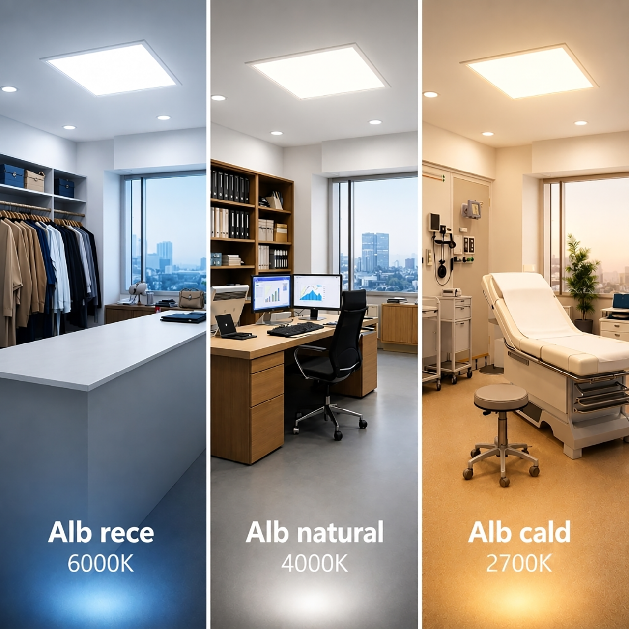 Panou LED 60x60 cm / 595x595 mm LEDIGANT®, 40W, 4800 lm, 120 lm/W, CCT 3000K/4000K/6000K, Driver LiFuD, Ramă Albă, Montaj Încastrat