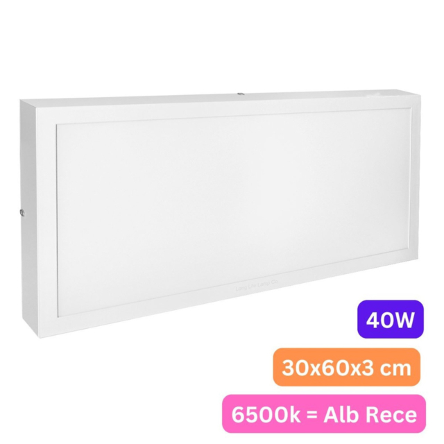 Panouri LED Încastrate LBZ-00050 01 Plafonieră LED aplicată 30x60 cm, 40W, lumină alb rece 6500K, ramă albă