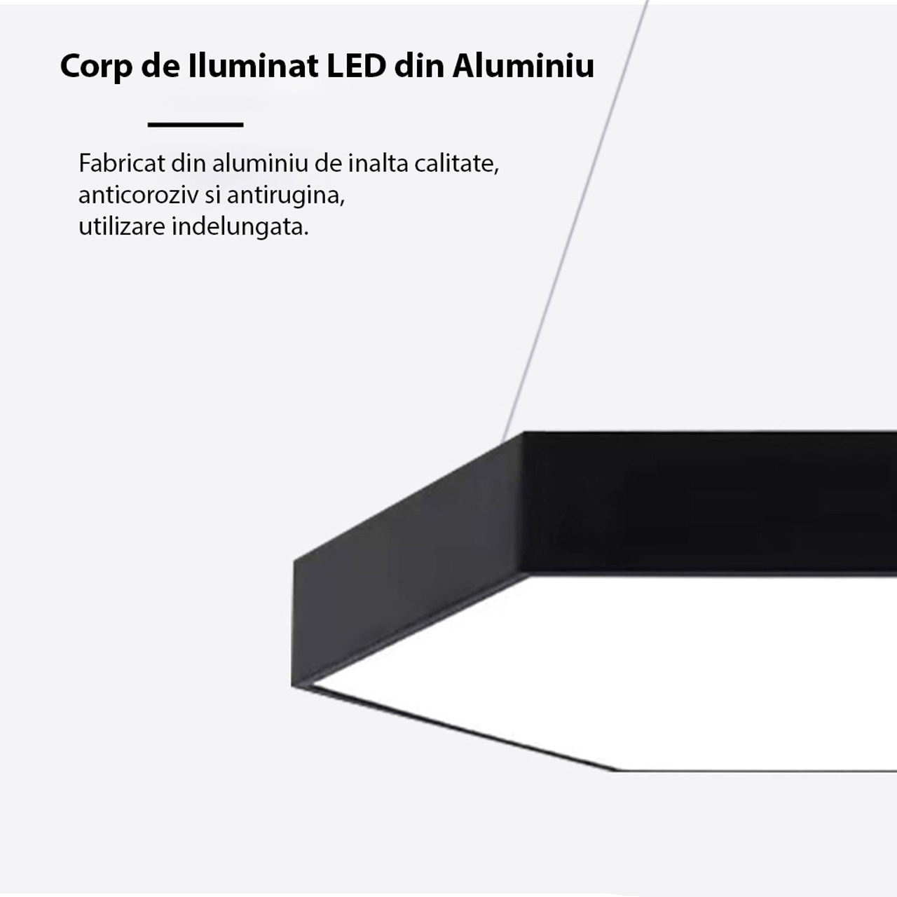 Plafoniera LED LBZ-00039 02 Plafonieră LED suspendată hexagonală plină 48W, 60 cm, lumină alb rece 6500K, neagră