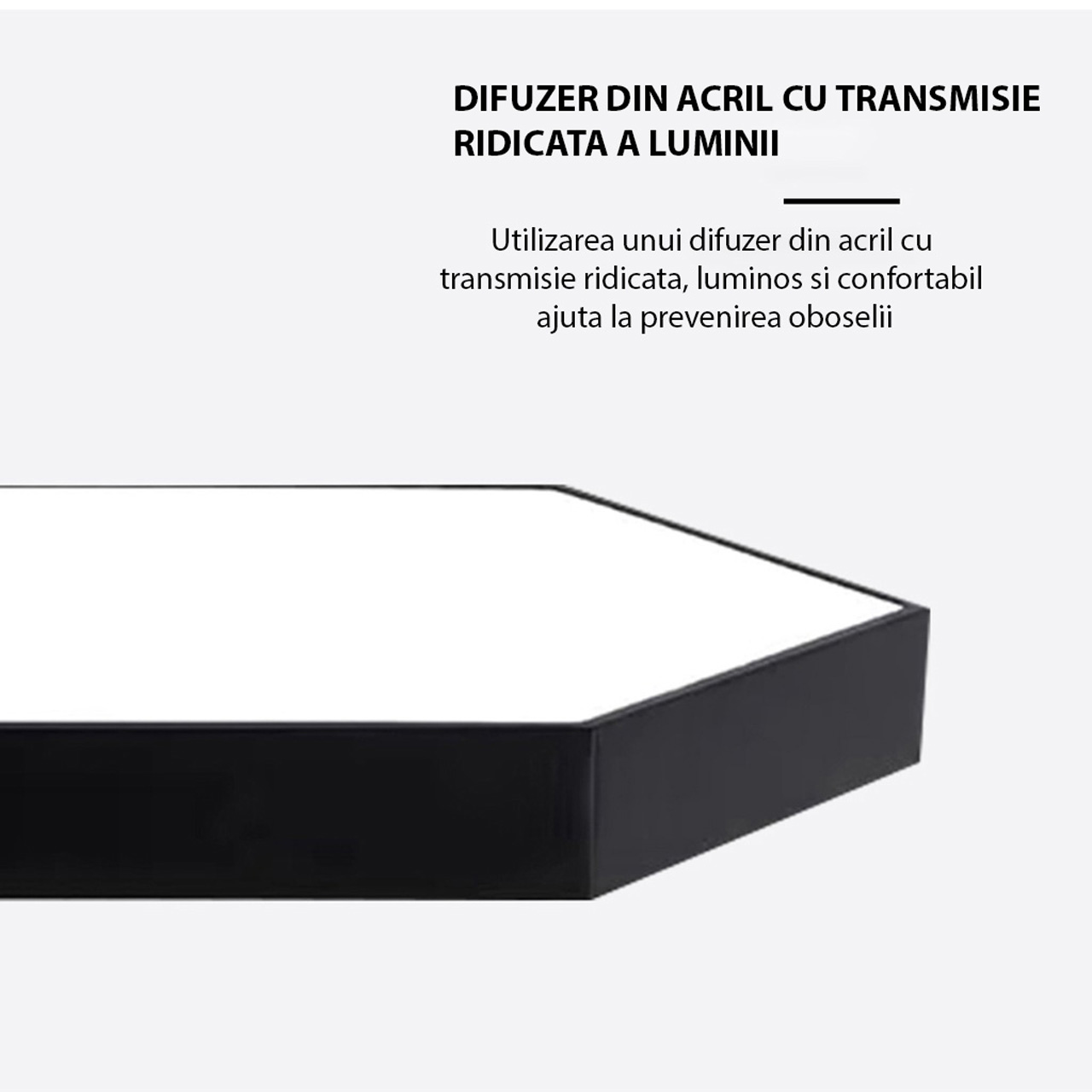 Plafoniera LED LBZ-00039 03 Plafonieră LED suspendată hexagonală plină 48W, 60 cm, lumină alb rece 6500K, neagră