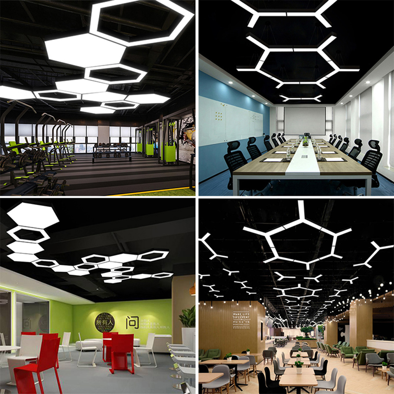 Plafoniera LED LBZ-00039 04 Plafonieră LED suspendată hexagonală plină 48W, 60 cm, lumină alb rece 6500K, neagră
