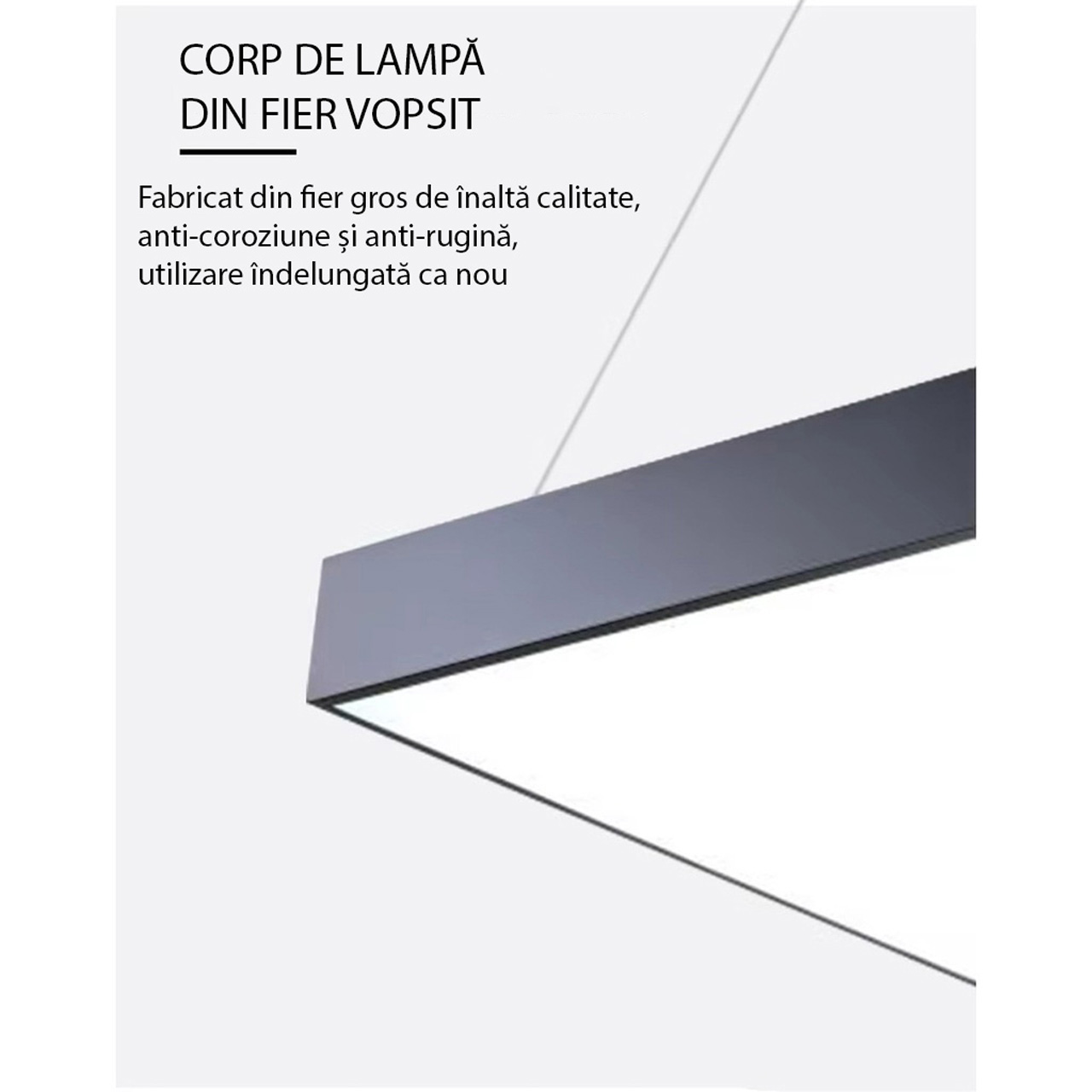 Plafoniera LED LBZ-00042 03 Plafonieră LED suspendată pătrată plină 48W, 60 cm, lumină alb rece 6500K, neagră