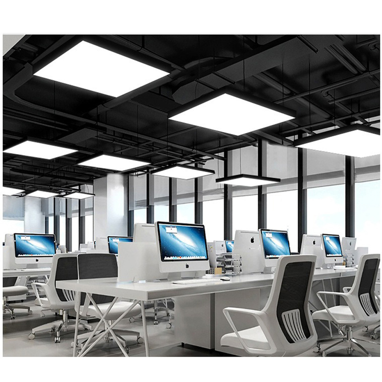 Plafoniera LED LBZ-00042 04 Plafonieră LED suspendată pătrată plină 48W, 60 cm, lumină alb rece 6500K, neagră