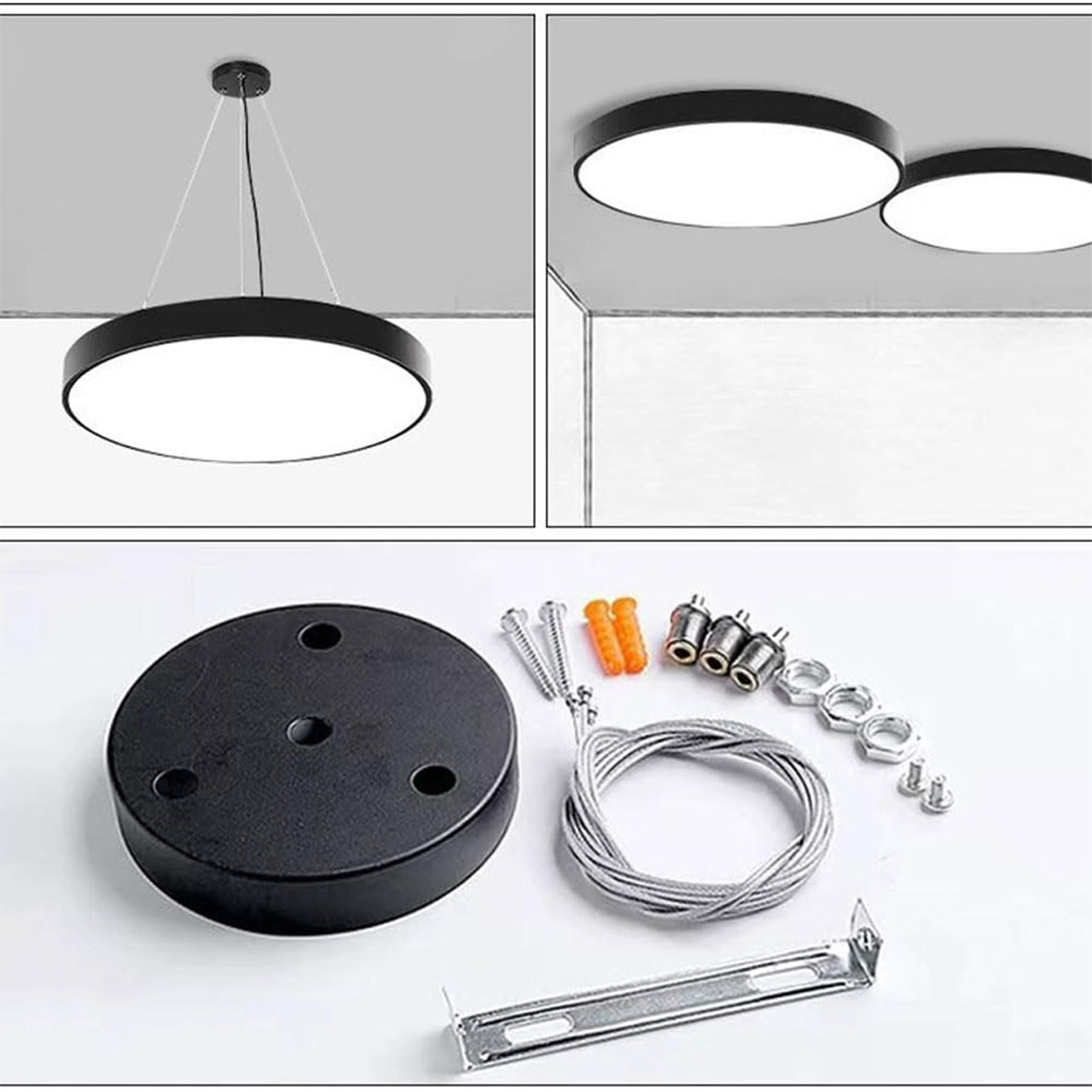 Plafoniera LED LBZ-00044 03 Plafonieră LED suspendată rotundă plină 48W, 60 cm, lumină alb rece 6500K, neagră