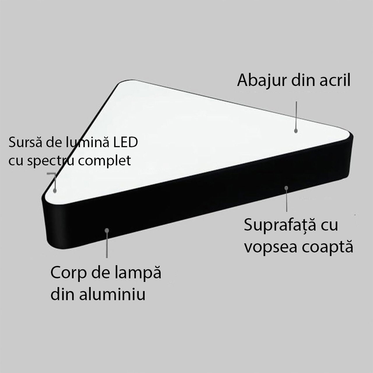 Plafoniera LED LBZ-00046 03 Plafonieră LED suspendată triunghiulară plină 48W, 60 cm, lumină alb rece 6500K, neagră