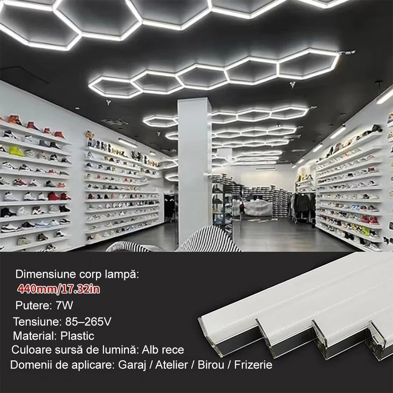 Tub LED Honeycomb 7W, 440mm, material plastic, 6500k, lumina alb rece